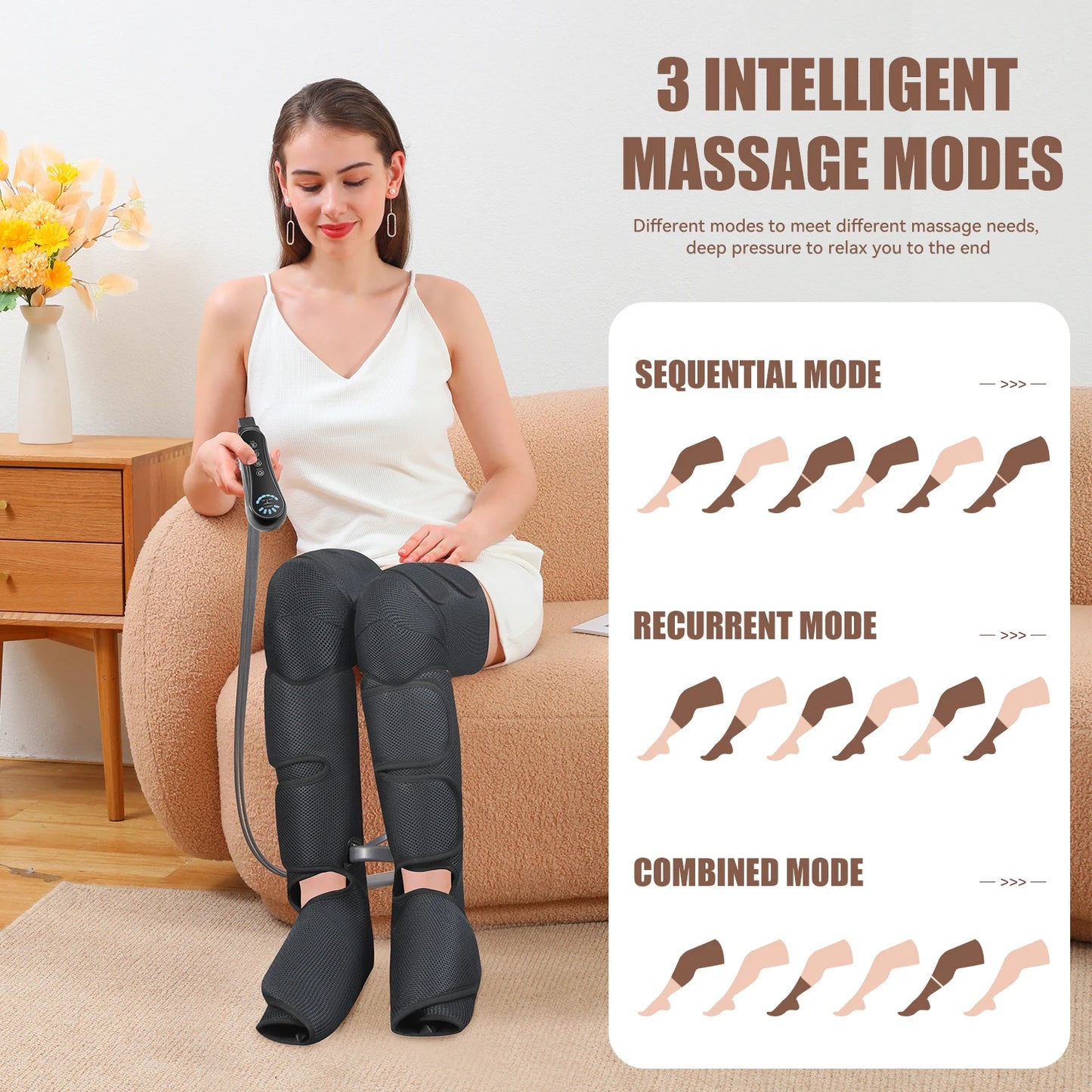 Air Compression Leg Massager Foot Calf Machine Blood Circulation Relaxation Instrument Long Airbag Vibration Heating Knee Tool